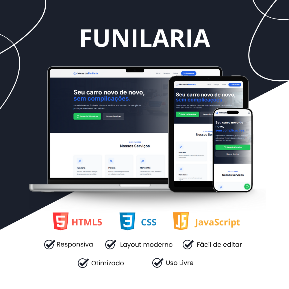 Página única profissional para Funilaria & Pintura